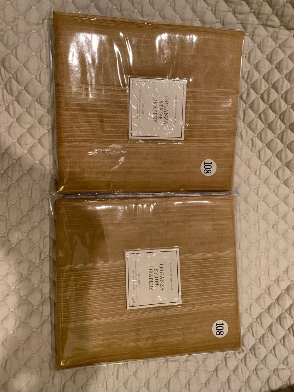 Restoration Hardware Warm Golden Sheer Silk Organza Stripe Drapery 2 Panels
